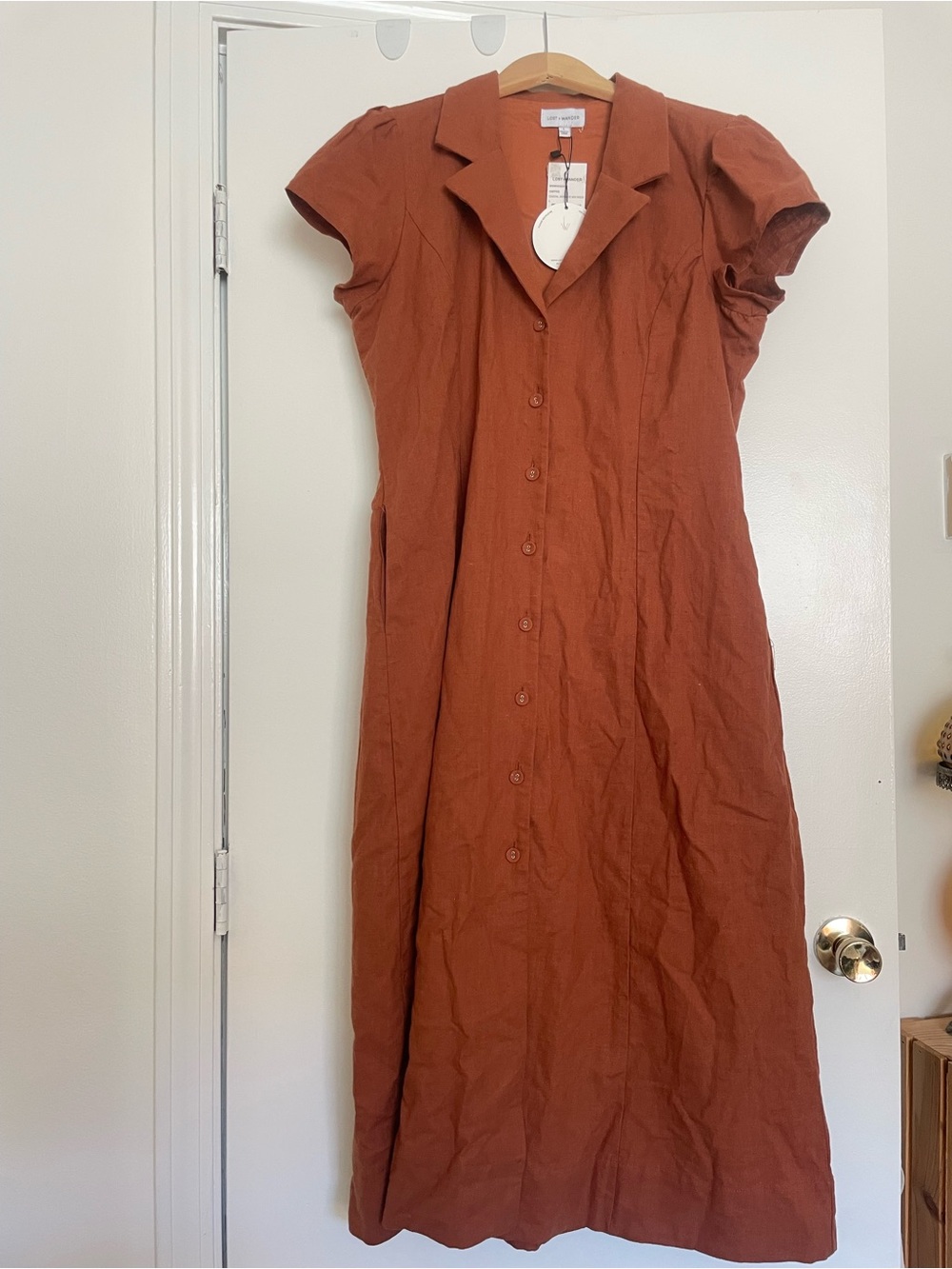 Lost + Wander Rust Button-Front Midi Dress